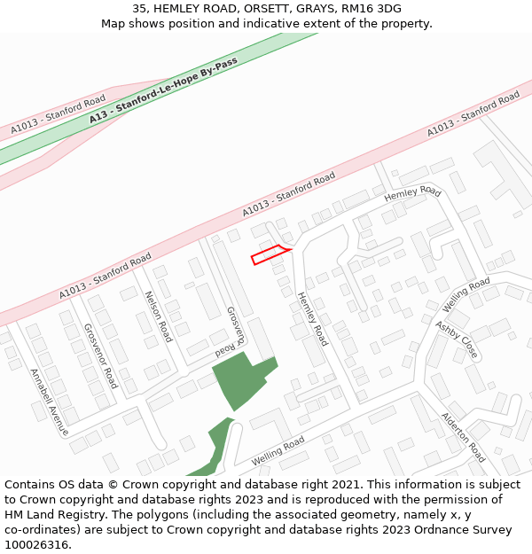 35, HEMLEY ROAD, ORSETT, GRAYS, RM16 3DG: Location map and indicative extent of plot