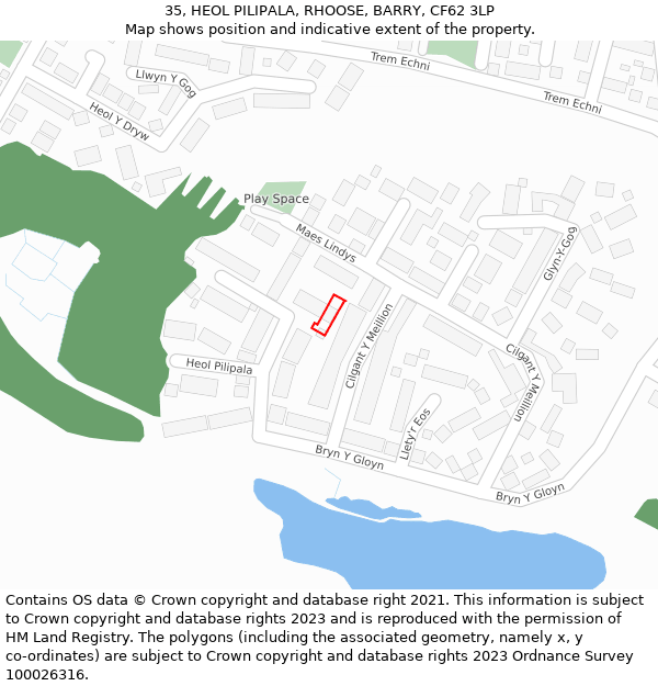 35, HEOL PILIPALA, RHOOSE, BARRY, CF62 3LP: Location map and indicative extent of plot