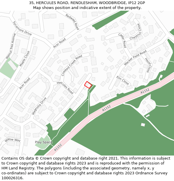 35, HERCULES ROAD, RENDLESHAM, WOODBRIDGE, IP12 2GP: Location map and indicative extent of plot