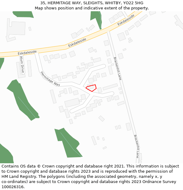 35, HERMITAGE WAY, SLEIGHTS, WHITBY, YO22 5HG: Location map and indicative extent of plot