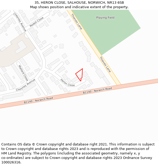 35, HERON CLOSE, SALHOUSE, NORWICH, NR13 6SB: Location map and indicative extent of plot