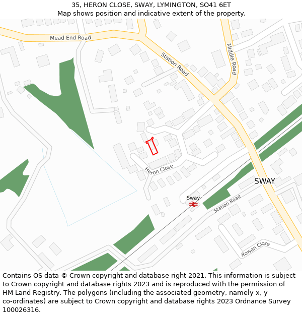 35, HERON CLOSE, SWAY, LYMINGTON, SO41 6ET: Location map and indicative extent of plot