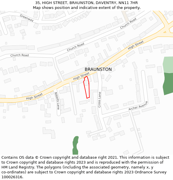35, HIGH STREET, BRAUNSTON, DAVENTRY, NN11 7HR: Location map and indicative extent of plot