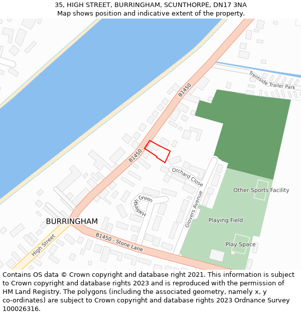 35, HIGH STREET, BURRINGHAM, SCUNTHORPE, DN17 3NA: Location map and indicative extent of plot