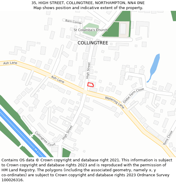 35, HIGH STREET, COLLINGTREE, NORTHAMPTON, NN4 0NE: Location map and indicative extent of plot