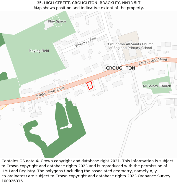 35, HIGH STREET, CROUGHTON, BRACKLEY, NN13 5LT: Location map and indicative extent of plot