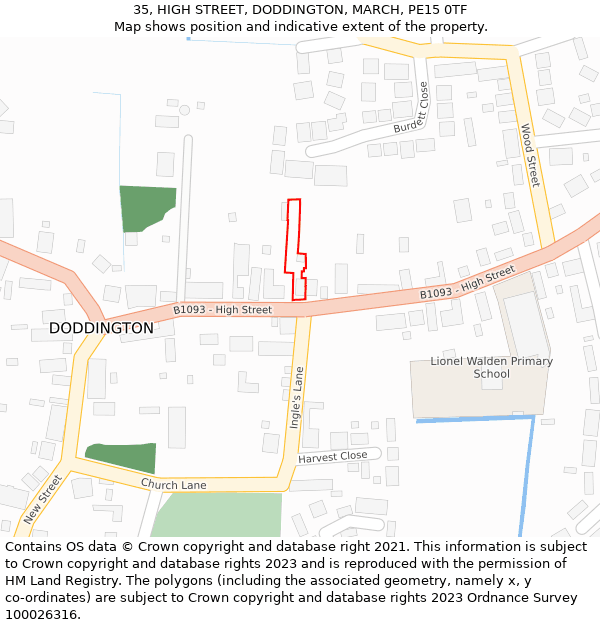 35, HIGH STREET, DODDINGTON, MARCH, PE15 0TF: Location map and indicative extent of plot