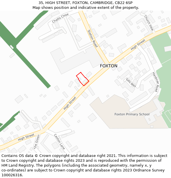 35, HIGH STREET, FOXTON, CAMBRIDGE, CB22 6SP: Location map and indicative extent of plot