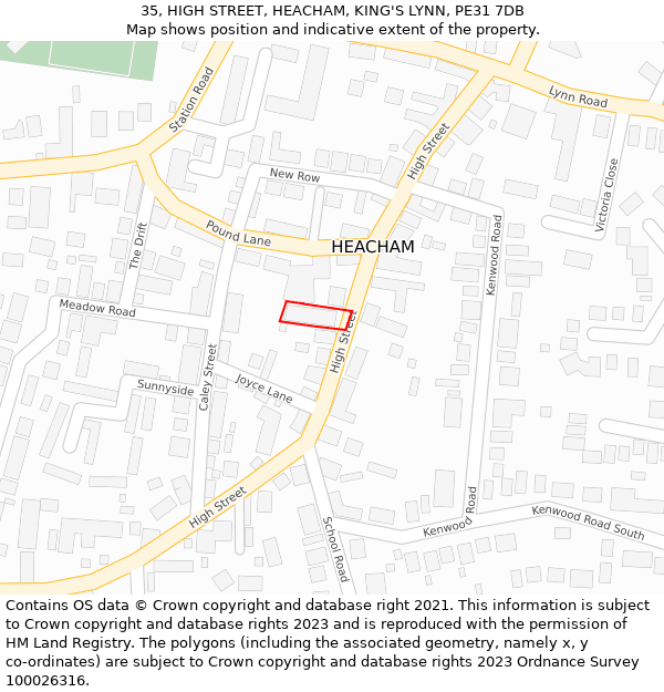 35, HIGH STREET, HEACHAM, KING'S LYNN, PE31 7DB: Location map and indicative extent of plot