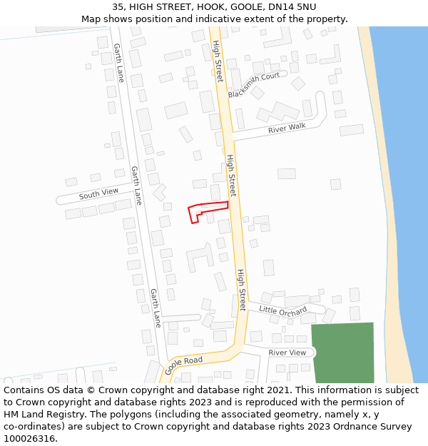 35, HIGH STREET, HOOK, GOOLE, DN14 5NU: Location map and indicative extent of plot