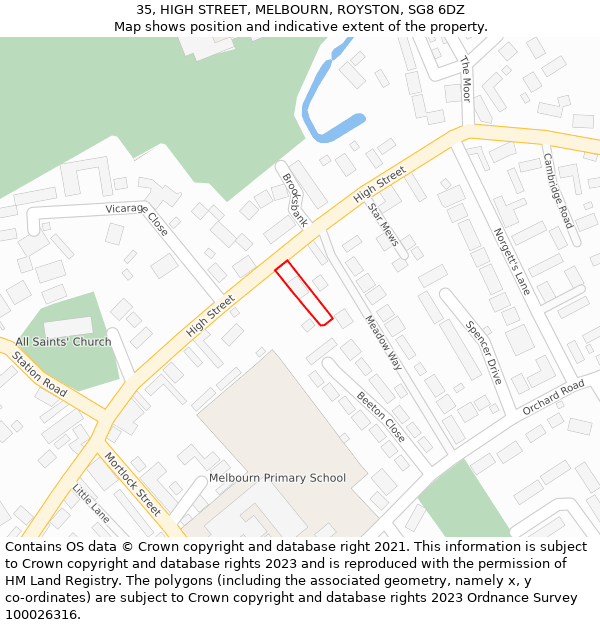 35, HIGH STREET, MELBOURN, ROYSTON, SG8 6DZ: Location map and indicative extent of plot