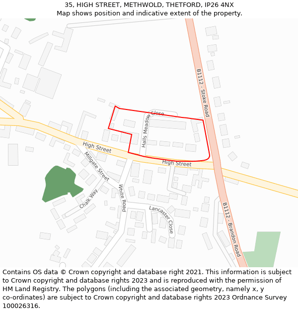 35, HIGH STREET, METHWOLD, THETFORD, IP26 4NX: Location map and indicative extent of plot
