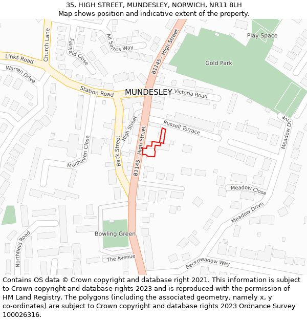 35, HIGH STREET, MUNDESLEY, NORWICH, NR11 8LH: Location map and indicative extent of plot