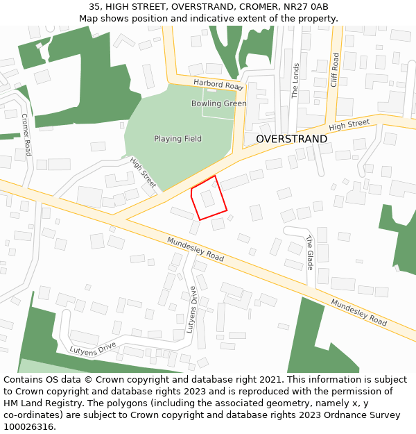 35, HIGH STREET, OVERSTRAND, CROMER, NR27 0AB: Location map and indicative extent of plot