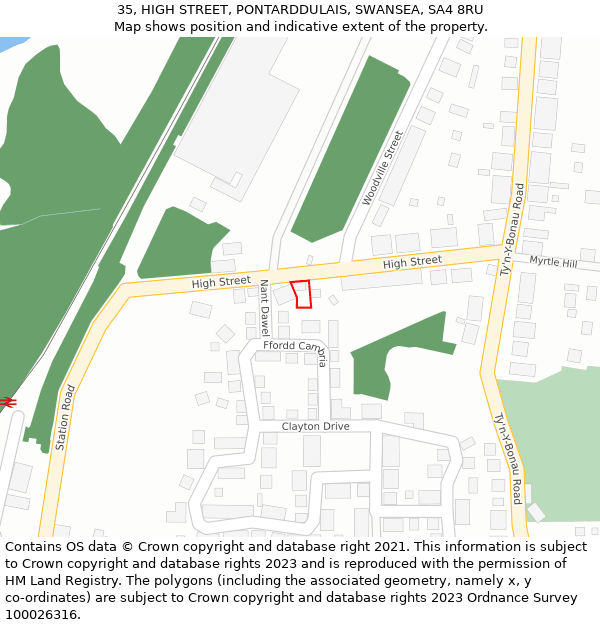35, HIGH STREET, PONTARDDULAIS, SWANSEA, SA4 8RU: Location map and indicative extent of plot