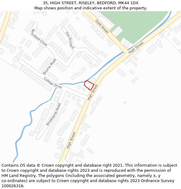 35, HIGH STREET, RISELEY, BEDFORD, MK44 1DX: Location map and indicative extent of plot