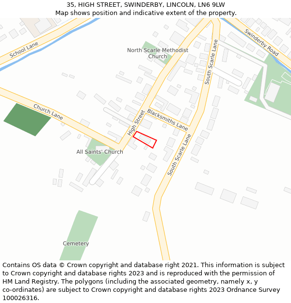 35, HIGH STREET, SWINDERBY, LINCOLN, LN6 9LW: Location map and indicative extent of plot