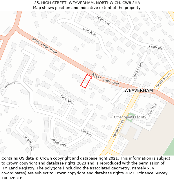 35, HIGH STREET, WEAVERHAM, NORTHWICH, CW8 3HA: Location map and indicative extent of plot