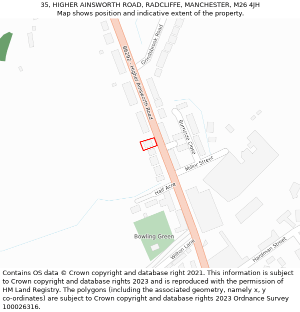35, HIGHER AINSWORTH ROAD, RADCLIFFE, MANCHESTER, M26 4JH: Location map and indicative extent of plot