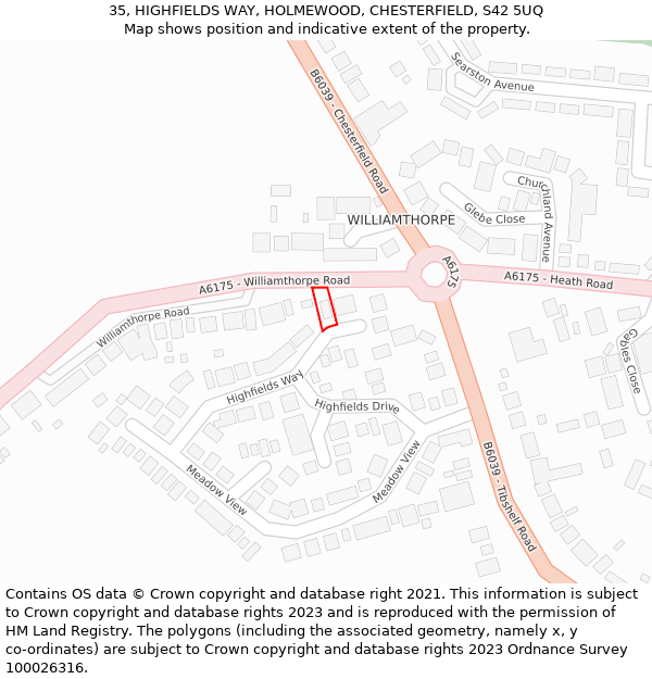 35, HIGHFIELDS WAY, HOLMEWOOD, CHESTERFIELD, S42 5UQ: Location map and indicative extent of plot