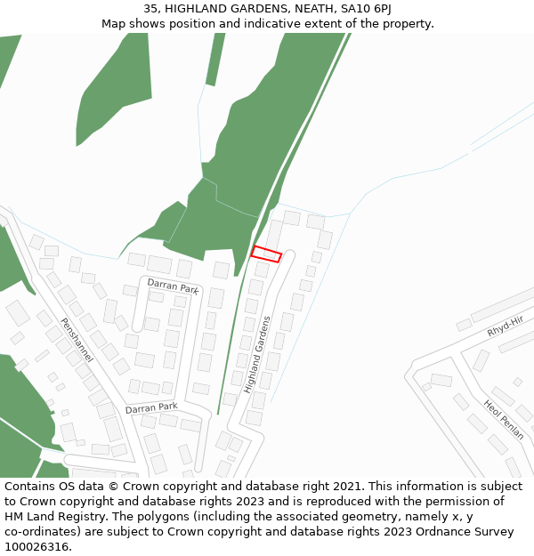 35, HIGHLAND GARDENS, NEATH, SA10 6PJ: Location map and indicative extent of plot