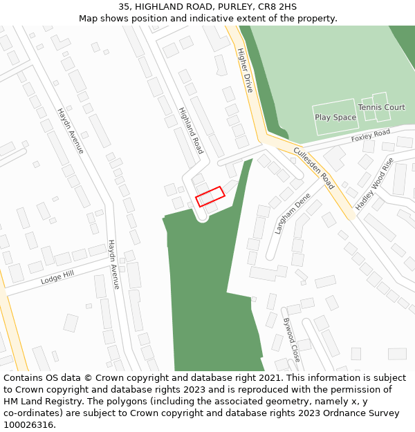 35, HIGHLAND ROAD, PURLEY, CR8 2HS: Location map and indicative extent of plot