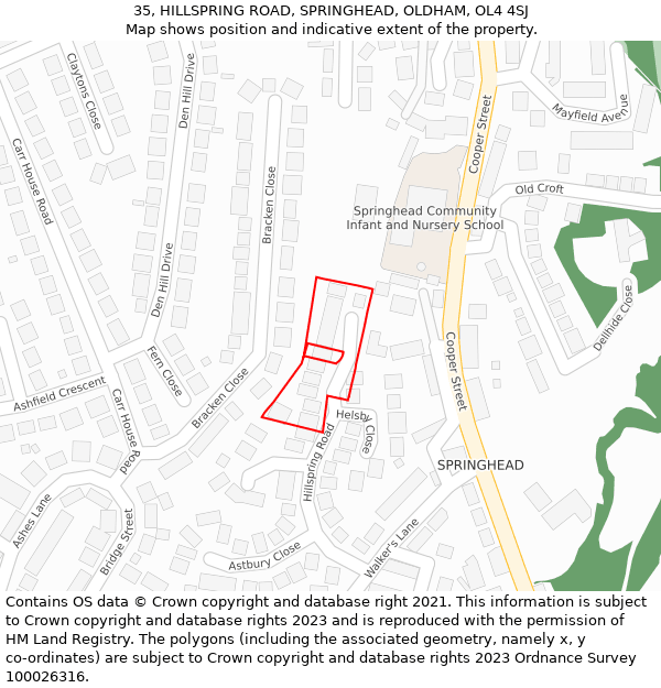 35, HILLSPRING ROAD, SPRINGHEAD, OLDHAM, OL4 4SJ: Location map and indicative extent of plot
