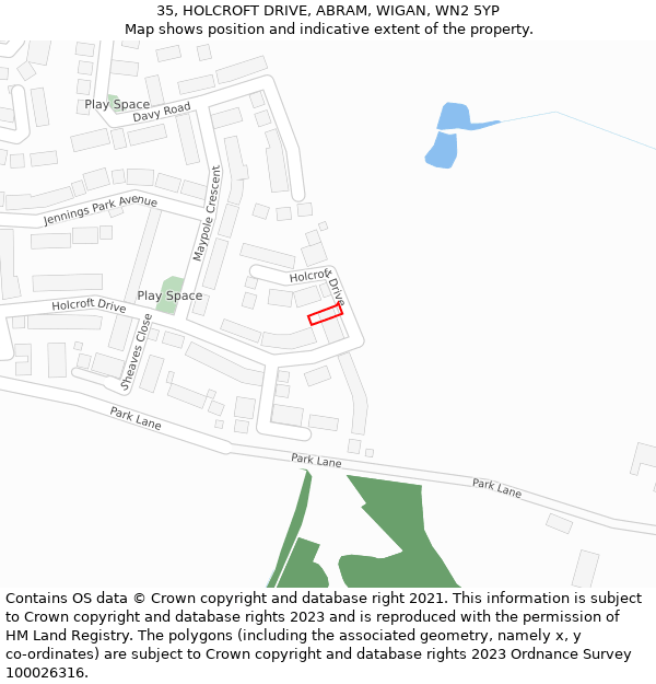 35, HOLCROFT DRIVE, ABRAM, WIGAN, WN2 5YP: Location map and indicative extent of plot