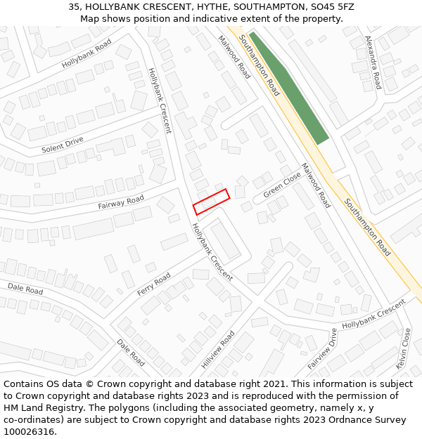 35, HOLLYBANK CRESCENT, HYTHE, SOUTHAMPTON, SO45 5FZ: Location map and indicative extent of plot