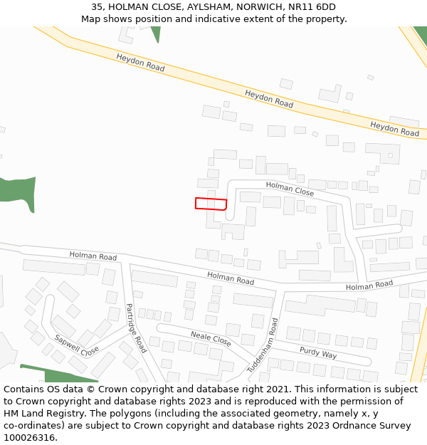 35, HOLMAN CLOSE, AYLSHAM, NORWICH, NR11 6DD: Location map and indicative extent of plot