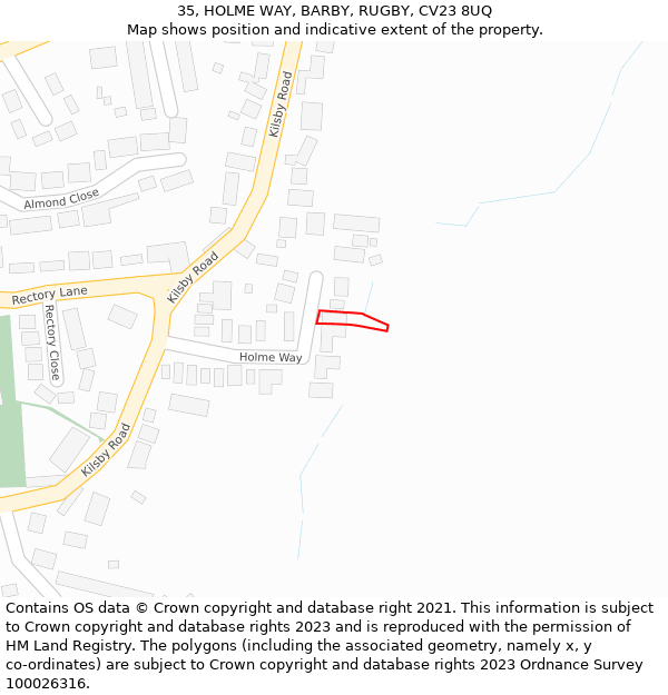 35, HOLME WAY, BARBY, RUGBY, CV23 8UQ: Location map and indicative extent of plot