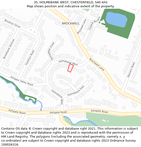 35, HOLMEBANK WEST, CHESTERFIELD, S40 4AS: Location map and indicative extent of plot