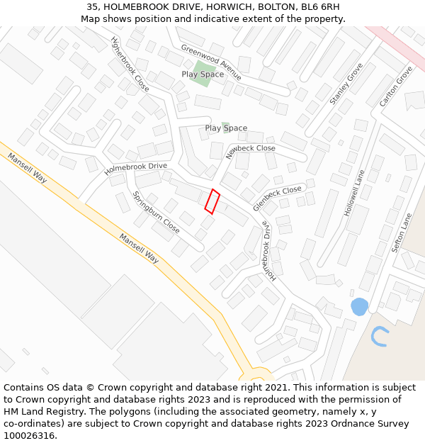 35, HOLMEBROOK DRIVE, HORWICH, BOLTON, BL6 6RH: Location map and indicative extent of plot