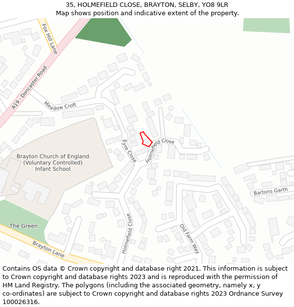 35, HOLMEFIELD CLOSE, BRAYTON, SELBY, YO8 9LR: Location map and indicative extent of plot