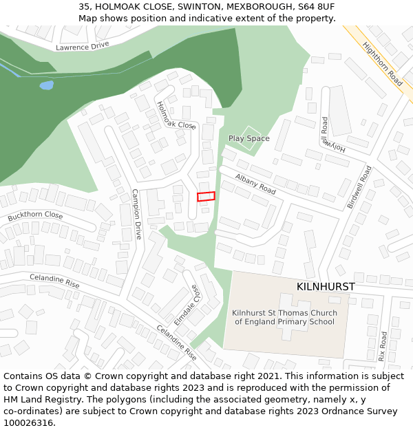 35, HOLMOAK CLOSE, SWINTON, MEXBOROUGH, S64 8UF: Location map and indicative extent of plot