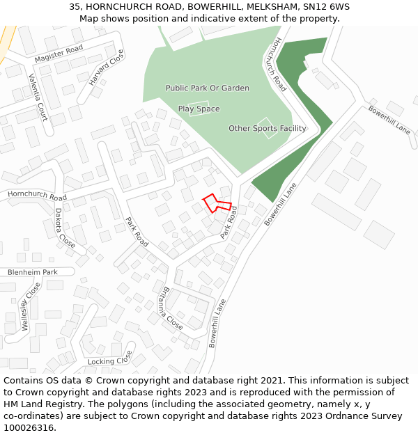 35, HORNCHURCH ROAD, BOWERHILL, MELKSHAM, SN12 6WS: Location map and indicative extent of plot