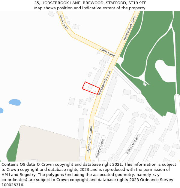 35, HORSEBROOK LANE, BREWOOD, STAFFORD, ST19 9EF: Location map and indicative extent of plot