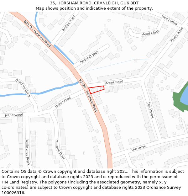 35, HORSHAM ROAD, CRANLEIGH, GU6 8DT: Location map and indicative extent of plot