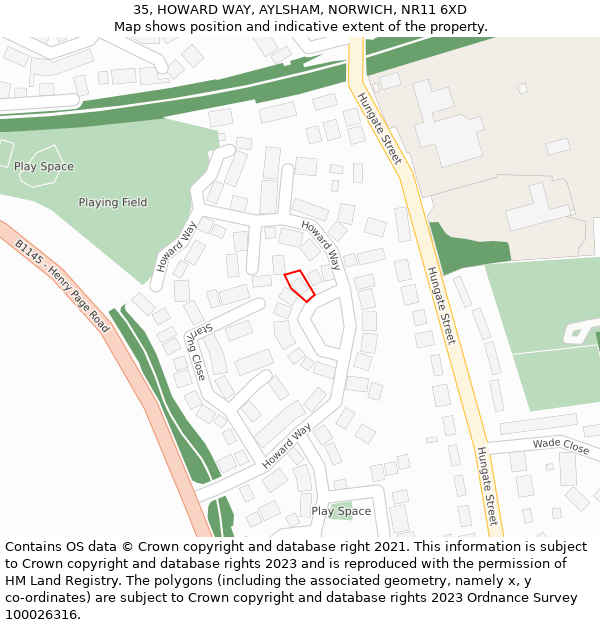 35, HOWARD WAY, AYLSHAM, NORWICH, NR11 6XD: Location map and indicative extent of plot