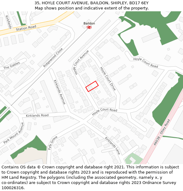 35, HOYLE COURT AVENUE, BAILDON, SHIPLEY, BD17 6EY: Location map and indicative extent of plot