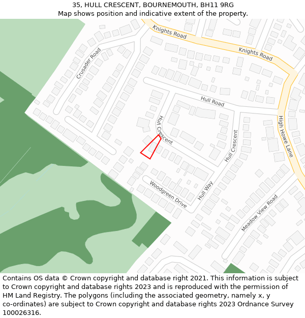 35, HULL CRESCENT, BOURNEMOUTH, BH11 9RG: Location map and indicative extent of plot