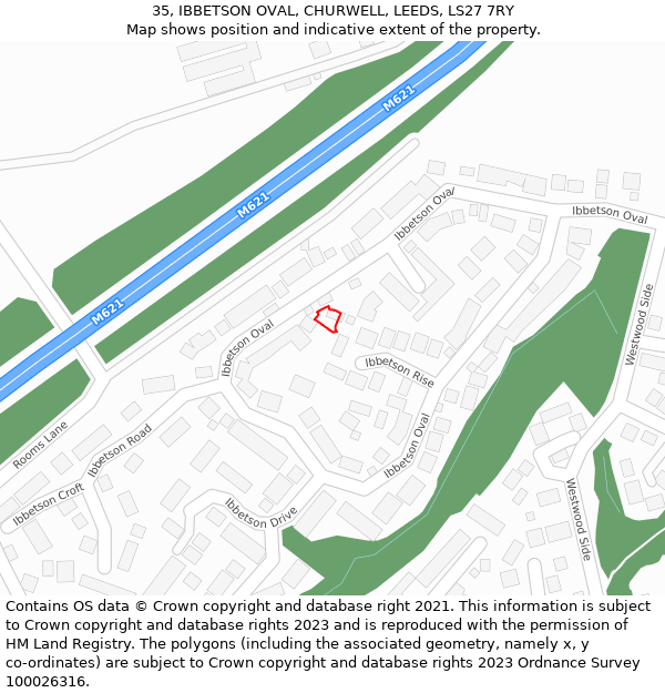 35, IBBETSON OVAL, CHURWELL, LEEDS, LS27 7RY: Location map and indicative extent of plot