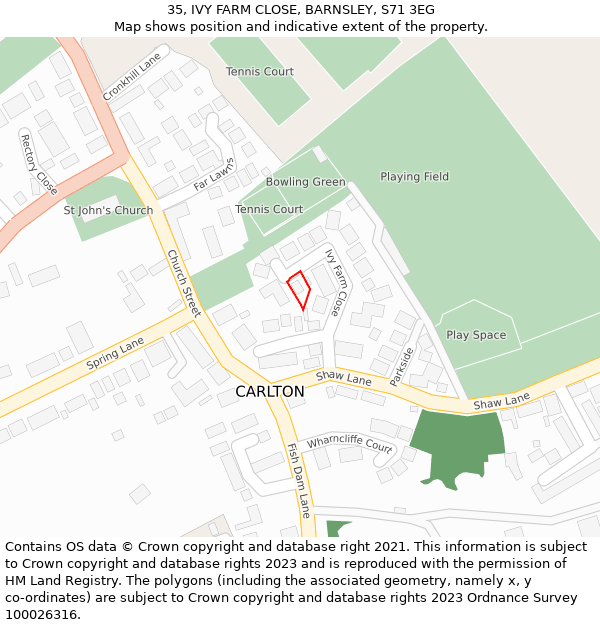 35, IVY FARM CLOSE, BARNSLEY, S71 3EG: Location map and indicative extent of plot