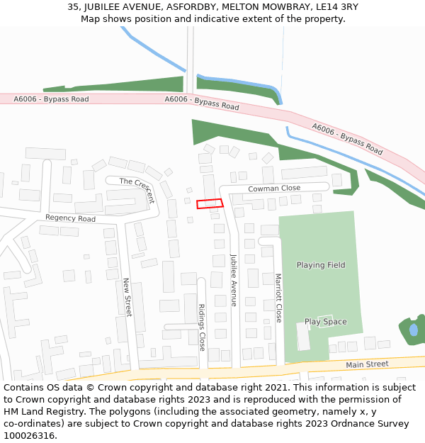 35, JUBILEE AVENUE, ASFORDBY, MELTON MOWBRAY, LE14 3RY: Location map and indicative extent of plot