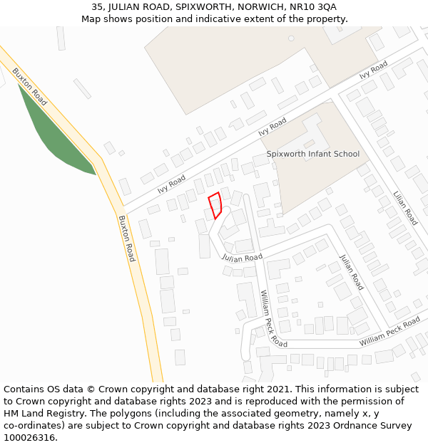 35, JULIAN ROAD, SPIXWORTH, NORWICH, NR10 3QA: Location map and indicative extent of plot