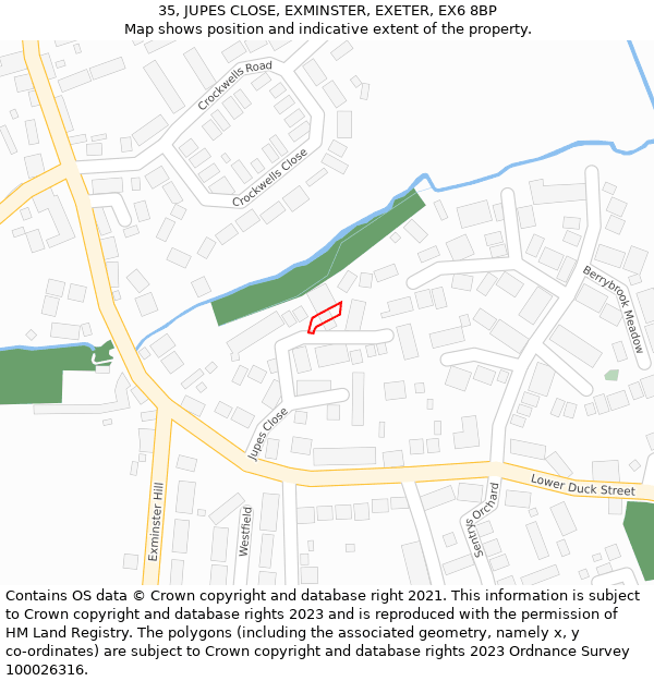 35, JUPES CLOSE, EXMINSTER, EXETER, EX6 8BP: Location map and indicative extent of plot