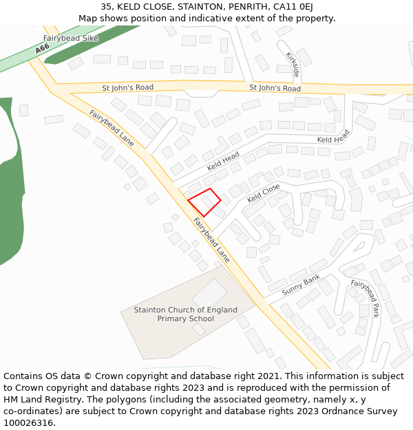 35, KELD CLOSE, STAINTON, PENRITH, CA11 0EJ: Location map and indicative extent of plot