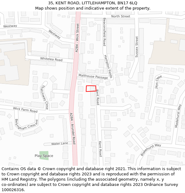 35, KENT ROAD, LITTLEHAMPTON, BN17 6LQ: Location map and indicative extent of plot