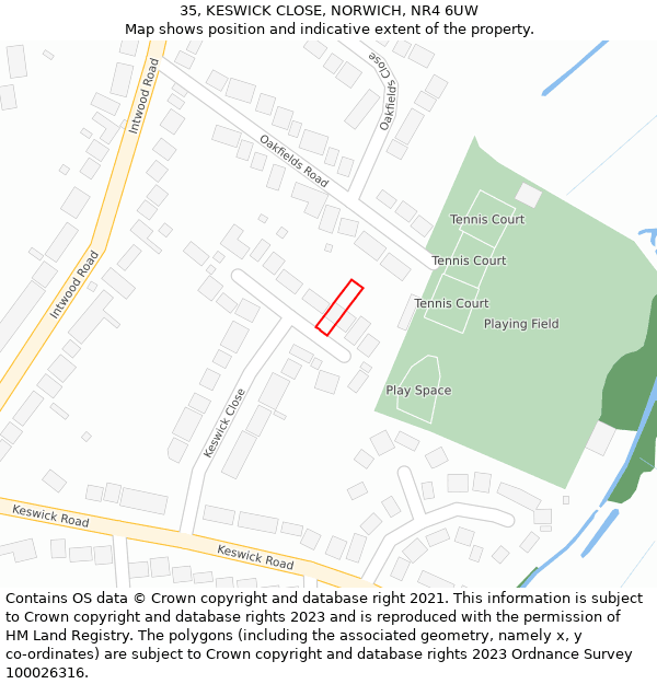 35, KESWICK CLOSE, NORWICH, NR4 6UW: Location map and indicative extent of plot