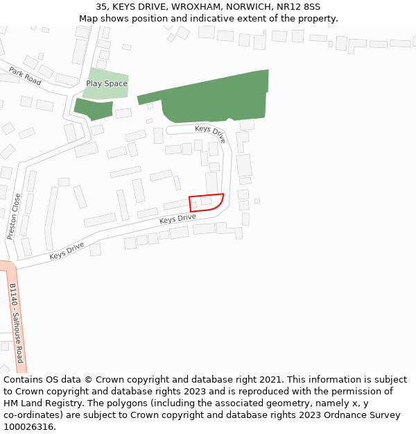 35, KEYS DRIVE, WROXHAM, NORWICH, NR12 8SS: Location map and indicative extent of plot